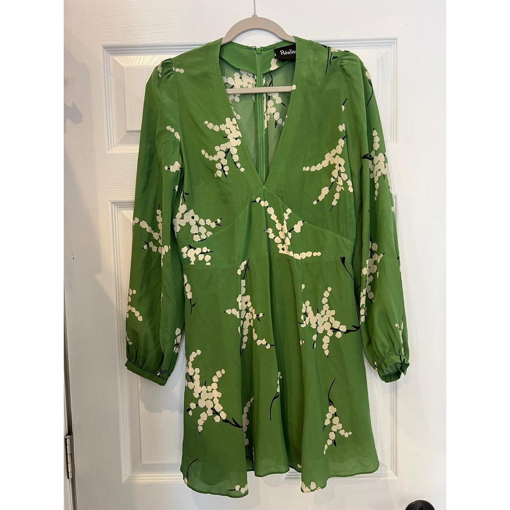 Realisation Par The Teale Mini Dress 100% Silk Floral Green L Romantic Boho